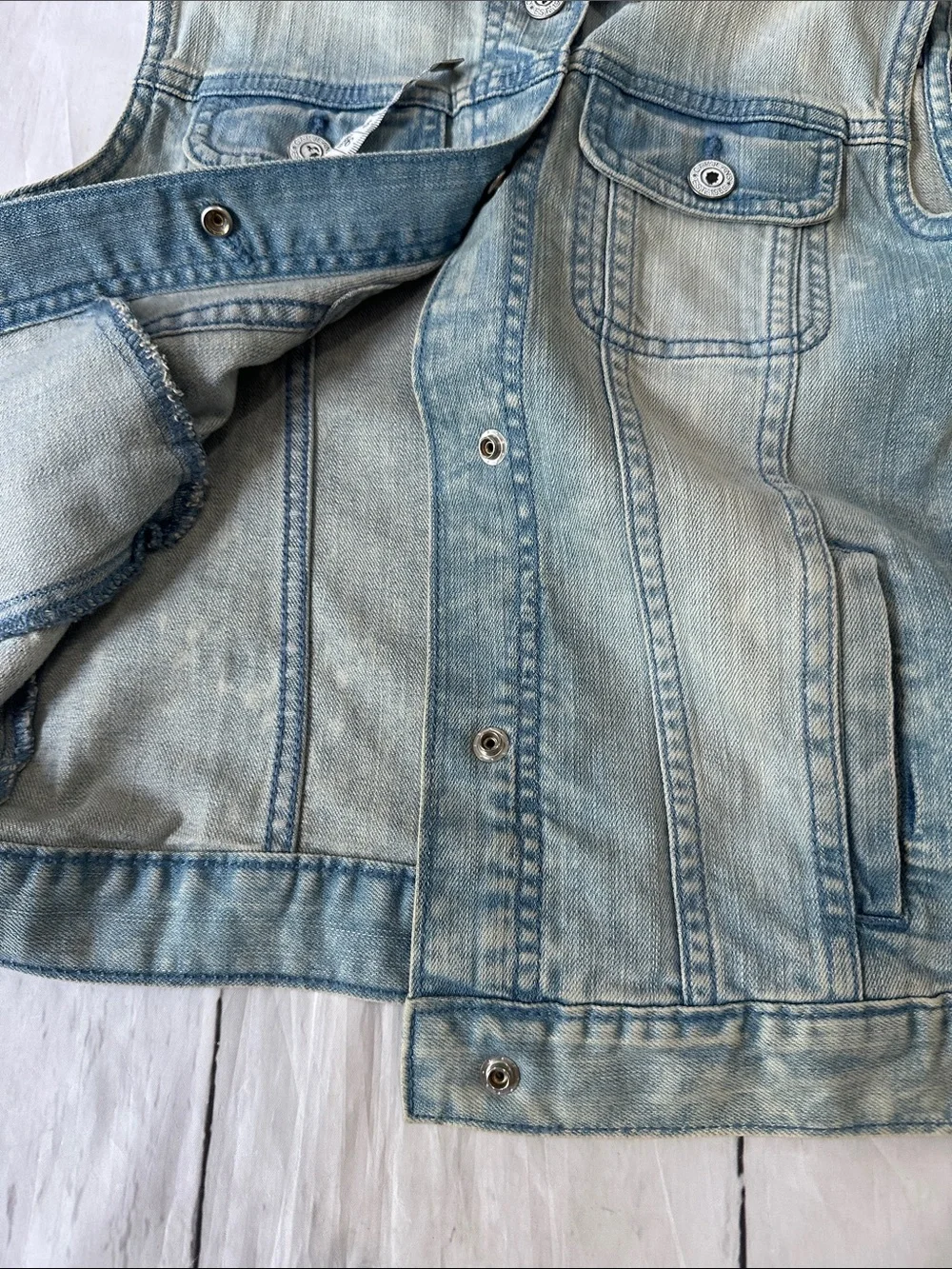 GAP Washed Light Blue Denim Vest - Sleeveless Button-Up